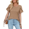 thumbnail image 2 of Avamo T-Shirts d'Été pour Femmes Col Ras du Cou T-shirt Manches Courtes T-shirt Chandail Confortable T-shirt de Travail Kaki P, 2 of 4