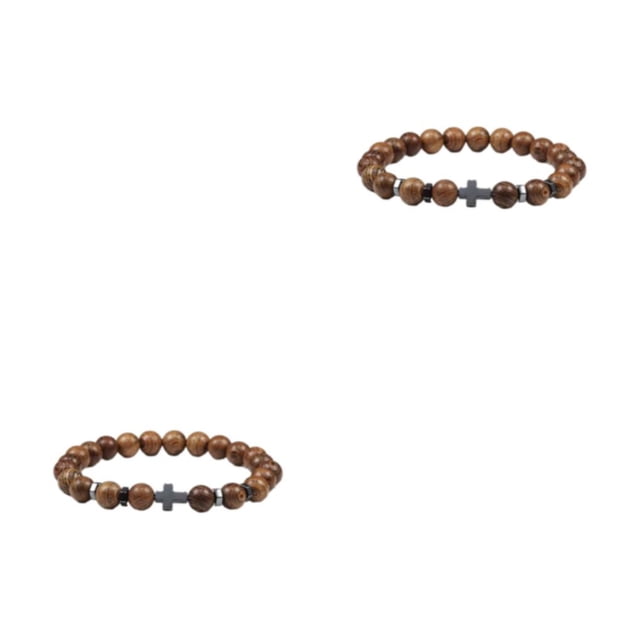Wweixi Unique Fashionable Beaded Cross Bracelets For Trendsetters Comfortable To Wear wooden beads 2Set