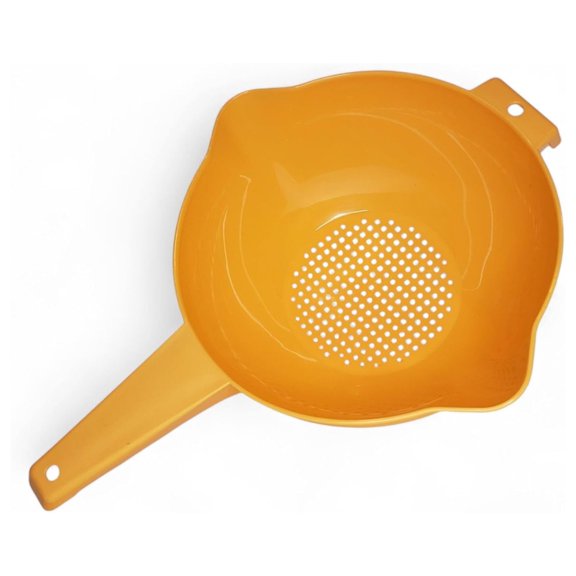 2 Quart Colander Strainer with Handle - Orange Kitchen Strainer for Pasta, Vegetables & Fruits - Dishwasher Safe, Hangable Design, Dual Spout for Easy Draining