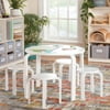 Guidecraft Nordic Table and Chair Set - White: Modern Toddler Activity Table, Wooden Round Table and Stool Set, Stacking Nesting Stools, Bedroom Furniture