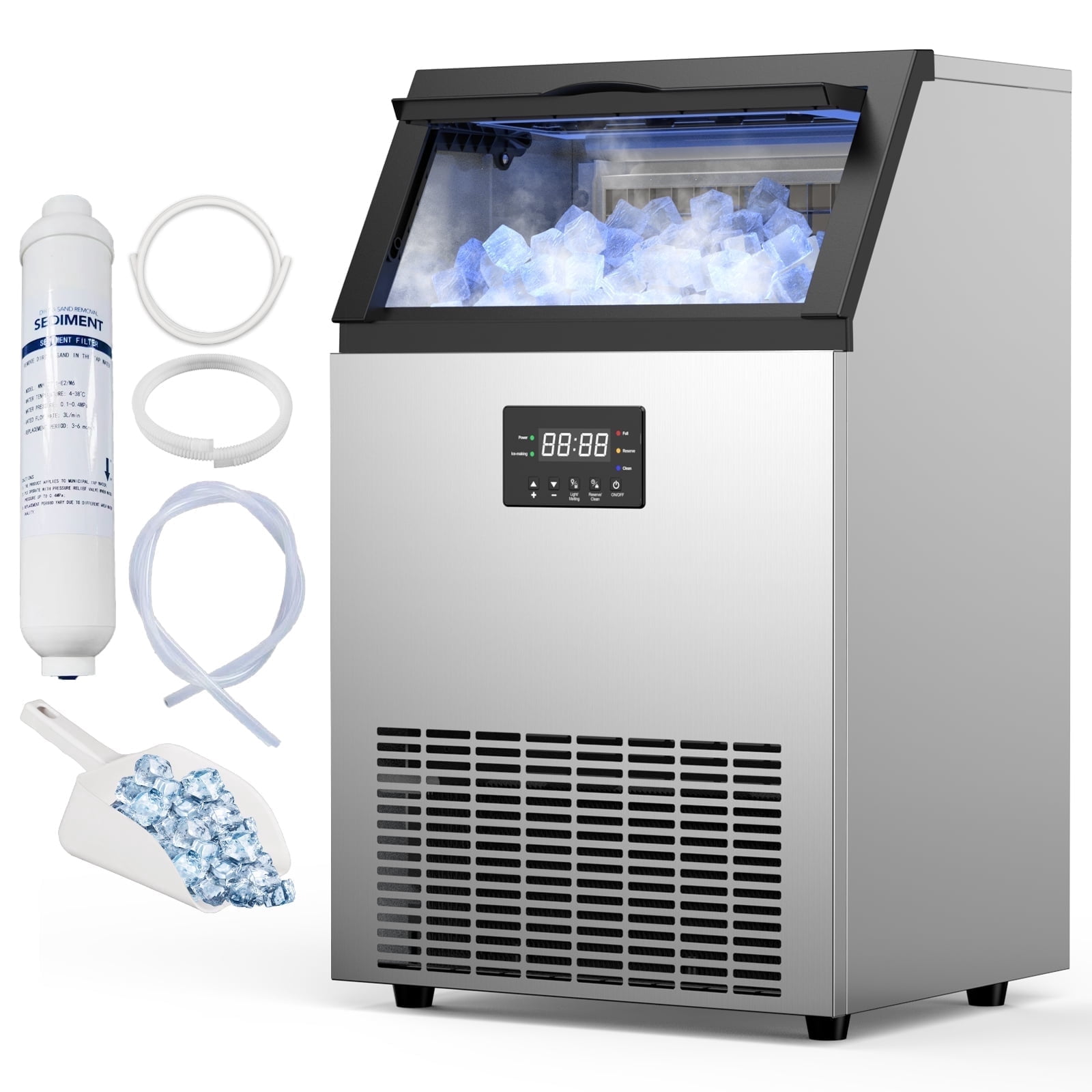 Ecojoy Commercial  Ice Maker 200Lbs/24H with 40 LBS Storage Bin, 55 Ice Cubes in 8-12 Mins Under Counter Ice Maker Machine, Thicknesses Adjustable