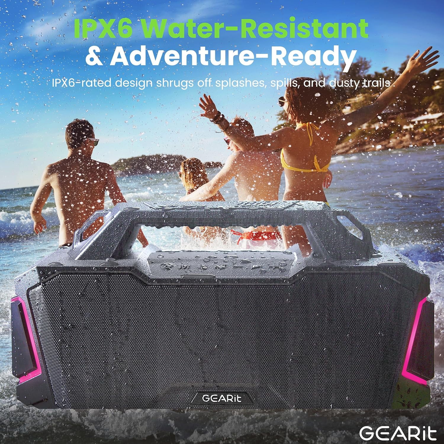 GEARit Waterproof Loud Bluetooth Speaker, 120W Audio, IPX6 Water-Resistant, TWS, Outdoor/Party/Home Use