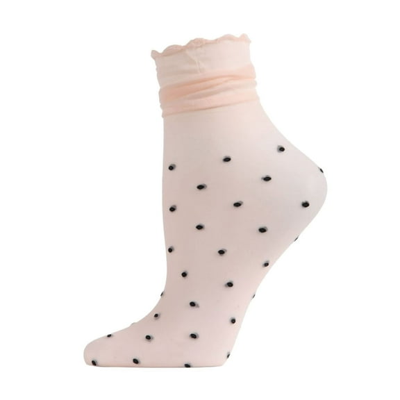 MeMoi Women's Sheer Polka Dot Ruffle Cuff Anklet Sock - Womens - Female, 9-11, Peach