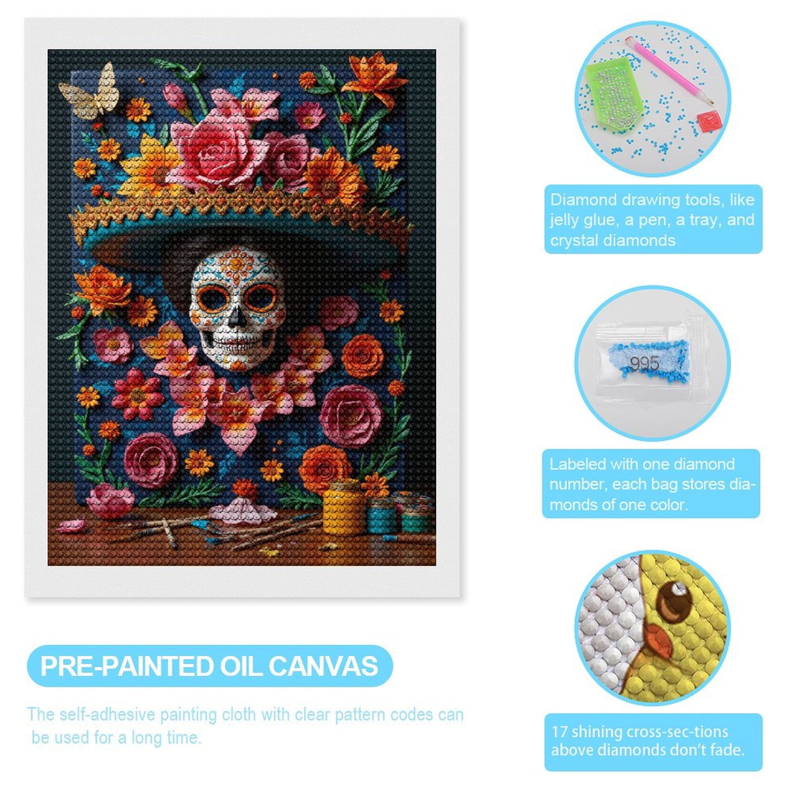 Diamond Art Kits for Adults - Colorful Floral Mask Canvas Art 5d Diamond Painting for Adults, Diamond Art for Adults Beginners, Frameless Diamond Painting Kits for Adults for Home Wall Decor
