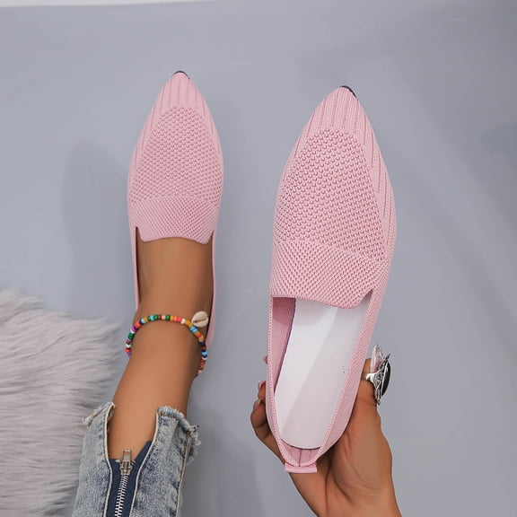 Viluyesy Womens Ballet Flats, Knit Breathable Comfortable Pointed Toe Slip-On Casual Work Office Shoes Pink US5.5