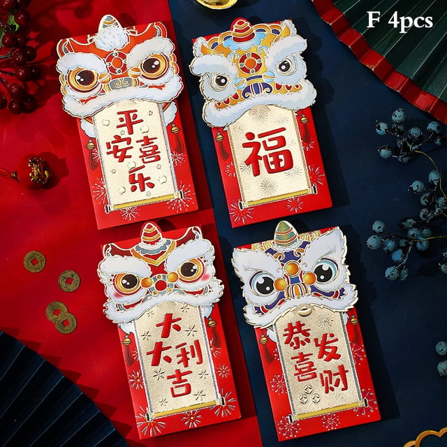 VONKY 4 Pcs Enveloppes Rouges pour Célébration du Nouvel An Chinois, Emballage Tridimensionnel