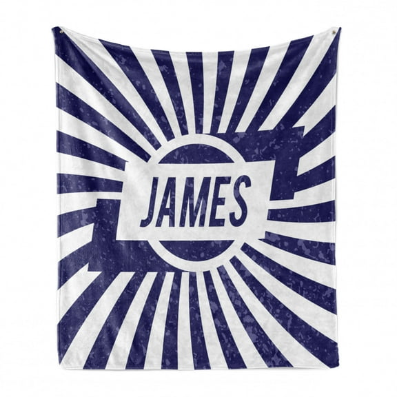 James Soft Flannel Fleece Blanket, Classical Nautical Colors and Grunge Effect Common First Name Surname Design, Cozy Plush for Indoor and Outdoor Use, 50" x 60", Navy Blue and White, by Ambesonne