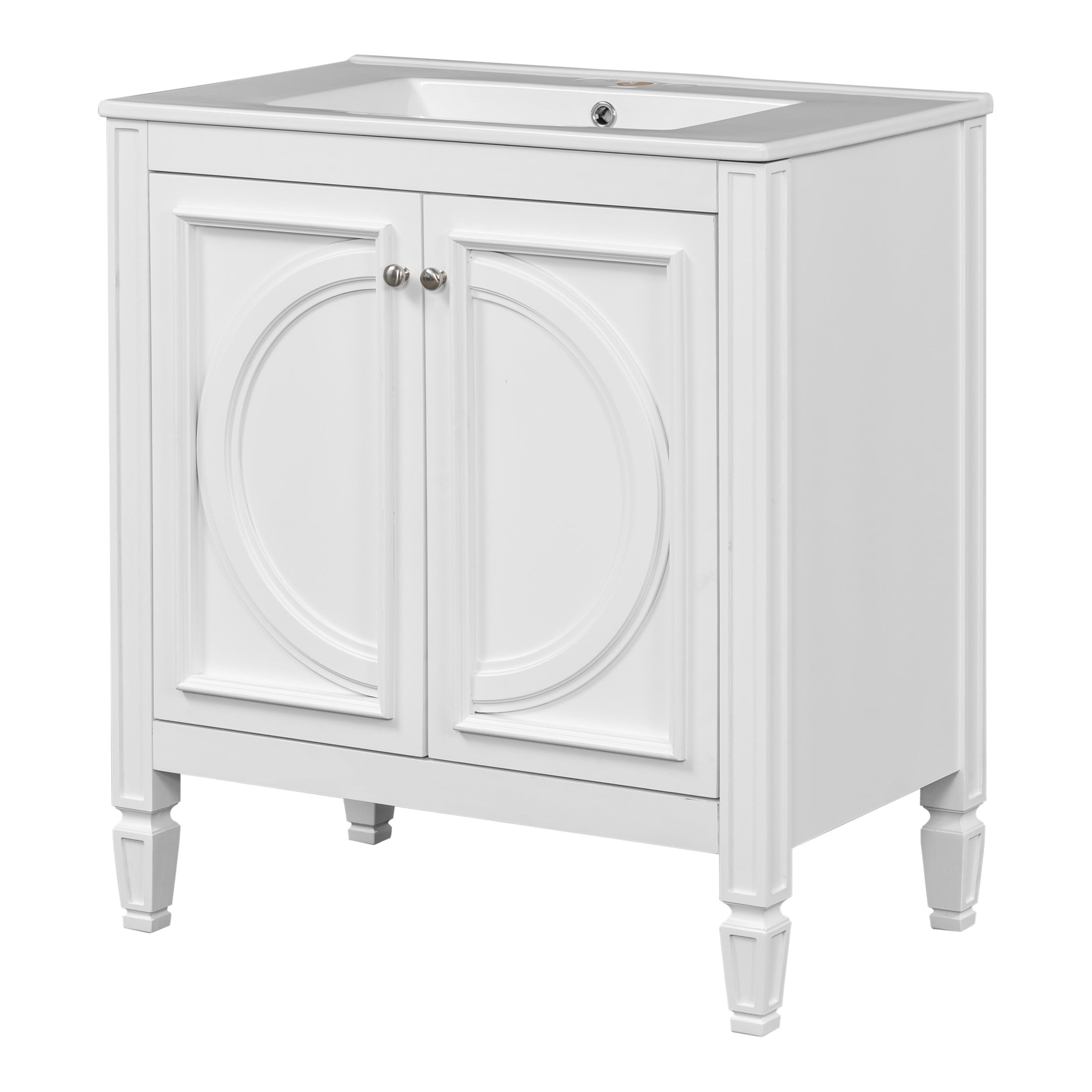 GDF Studio Vintage 30" Bathroom Vanity with Ceramic Sink, Soft-Close Door, and Ample Storage, White