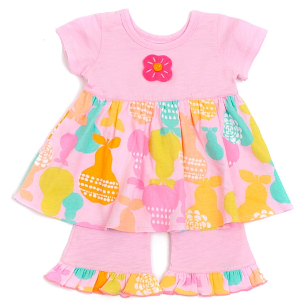 Baby Lulu Baby Lulu Little Girls Pink Pears Short Sleeve Swing Top