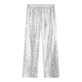 thumbnail image 5 of TiaoBug Kids Girls Sequin Sparkle Trousers Elastic Waistband Hip Hop Jazz Dance Straight Leg Pants Silver 10, 5 of 7