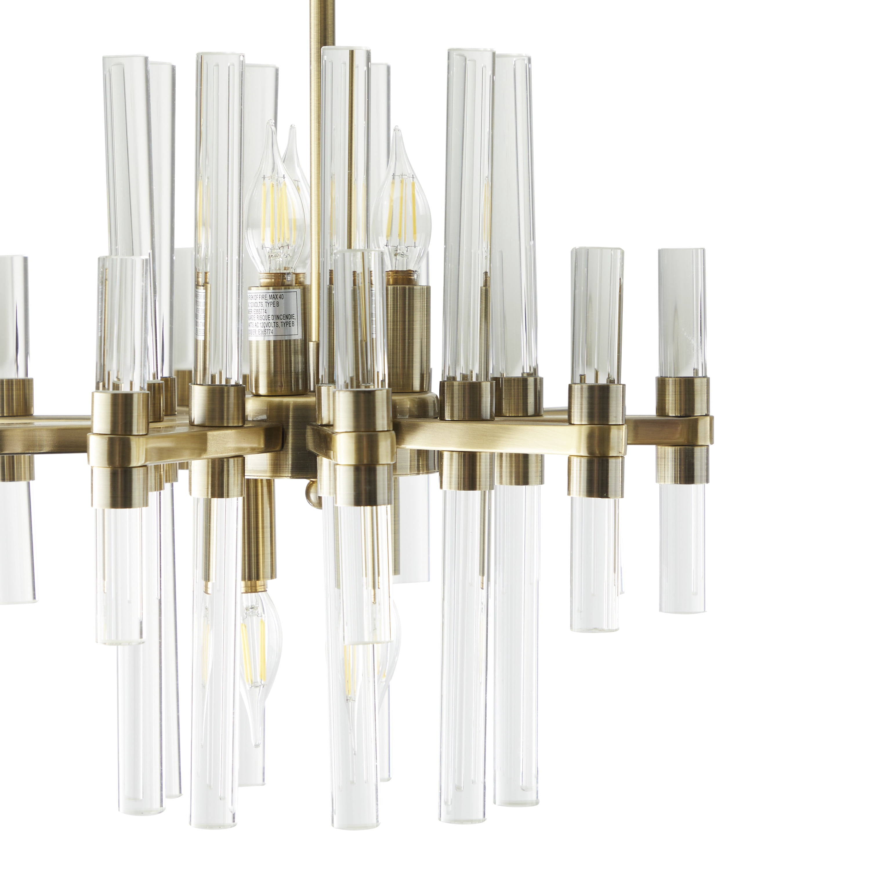 DecMode 16" x 52" Gold Metal Crystal Embellished 8 Light Chandelier with Link Style Chain, 1-Piece
