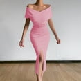thumbnail image 3 of Bigersell Evening Dresses for Women Elegant Women Short Sleeve Summer Bandage Solid Color Backless Strapless Party Long Maxi Dress Women Shirt Dress Dresses, Style 21588, Pink XXL, 3 of 5