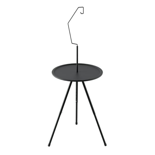 Table de Camping Ronde Pliante Portable / Hauteur Réglable / Étagère de Rangement à Double Couche / Construction Robuste en Acier Allié et ABS / Support Léger Détachable / Petit Bureau de Pique-Nique pour Café / 14.57-21.65