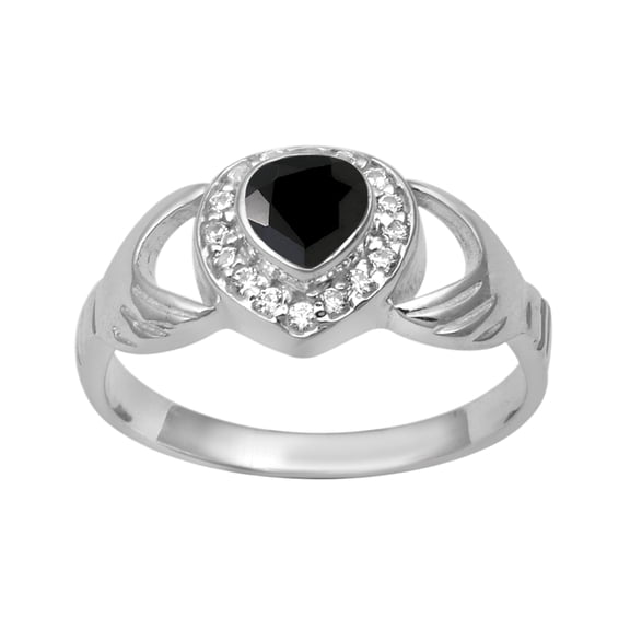 Petite Claddagh 5MM Heart Black Spinel 925 Sterling Silver Mother's Day Gift Ring