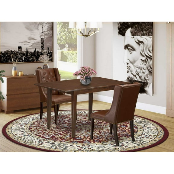 East West Furniture Norfolk 3-Piece Wood Dining Set in Mahogany/Brown