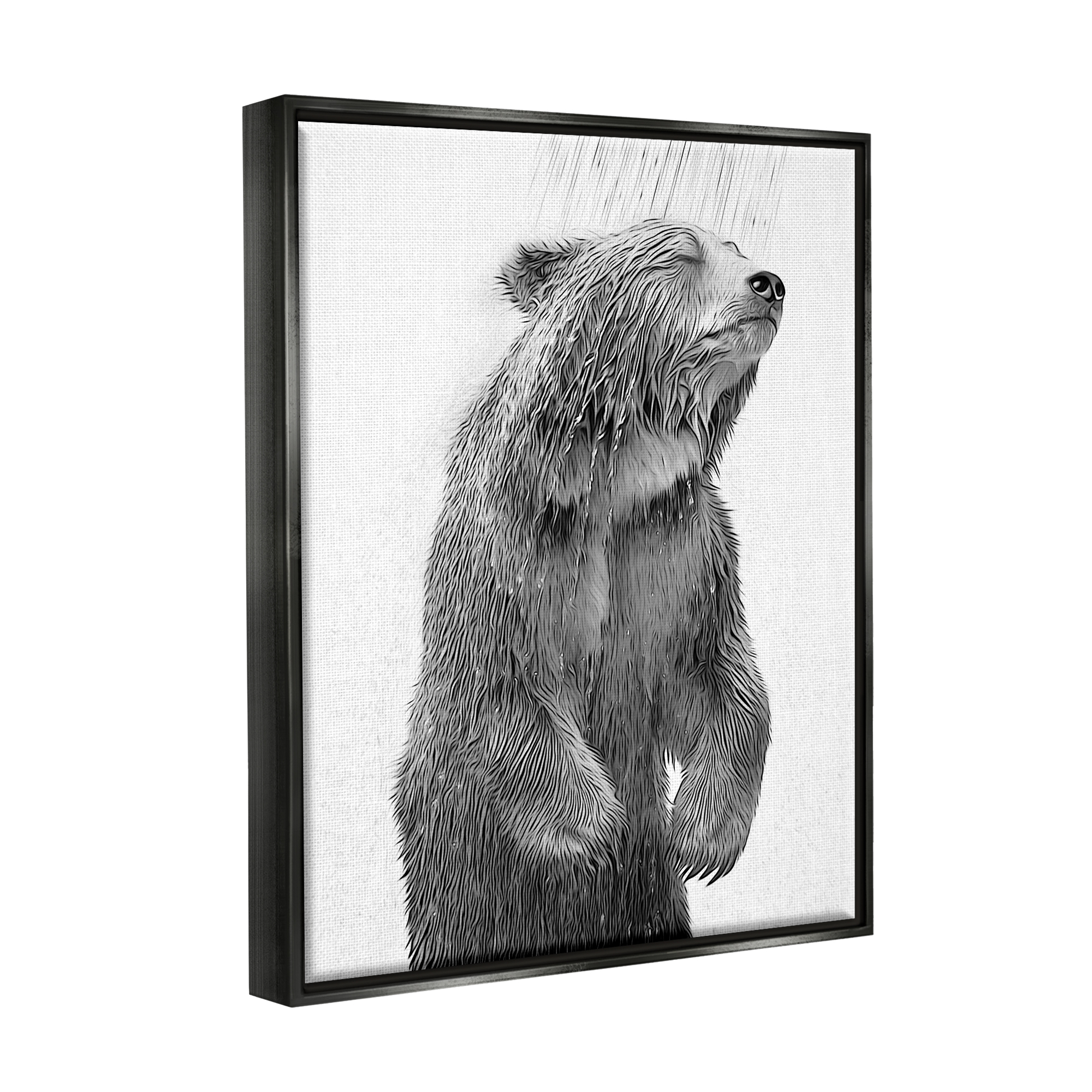 Stupell Industries Bear Bathroom Splash Animals & Insects Painting Black Floater Framed Canvas Art Print Wall Art, 25 x 31