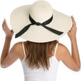 thumbnail image 2 of Womens Wide Brim Straw Hat Big Floppy Foldable Roll up Cap Beach Sun Hat UPF 50+, 2 of 6