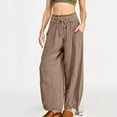 thumbnail image 3 of Women's Casual Pants Elastic Waist Drawstring Loose Fit Linen Trousers with Pockets for Everyday Wear, 3 of 8
