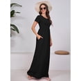 thumbnail image 2 of Chiclily Women's Maxi Dresses Short Sleeve Long Casual Dresses Loose Plain with Pockets, Black XL, 2 of 7