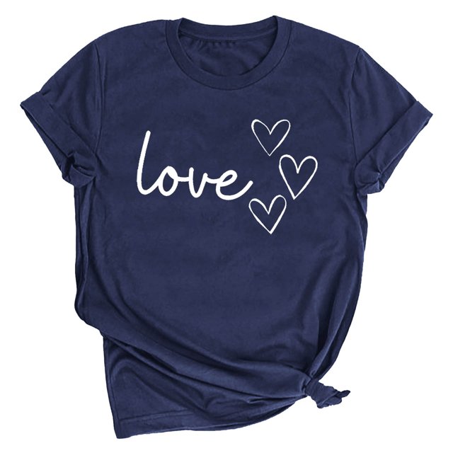 Diufon Hauts de la Saint-Valentin pour Femmes Décontracté Tendance Manches Courtes Col Rond Chemisier Imprimé Graphique Mignon