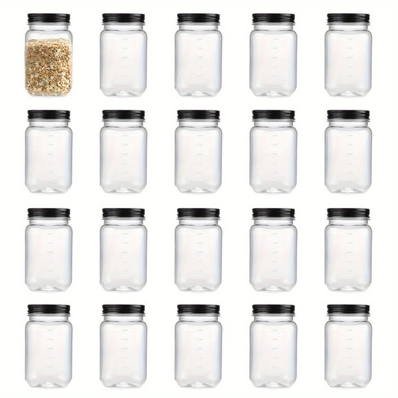 HLONK 16-Ounce Transparent Plastic Mason Jars Featuring a Screw-On Lid Suitable for Food Storage. These Reusable Containers Are Ideal for Sealing Dry Items Like Snacks Candies Dried Fr