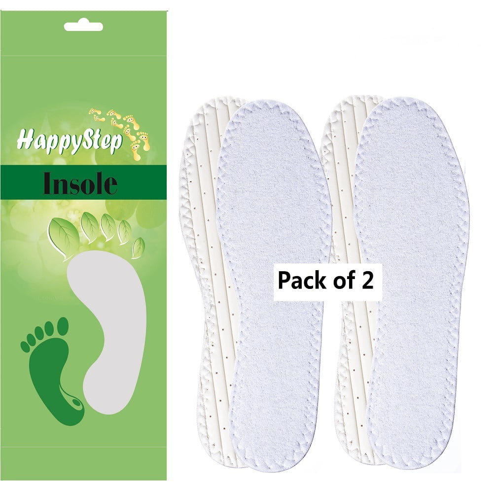 Men Women Terry Barefoot Terry Cloth Insoles Black White Pack of 2 Pairs 