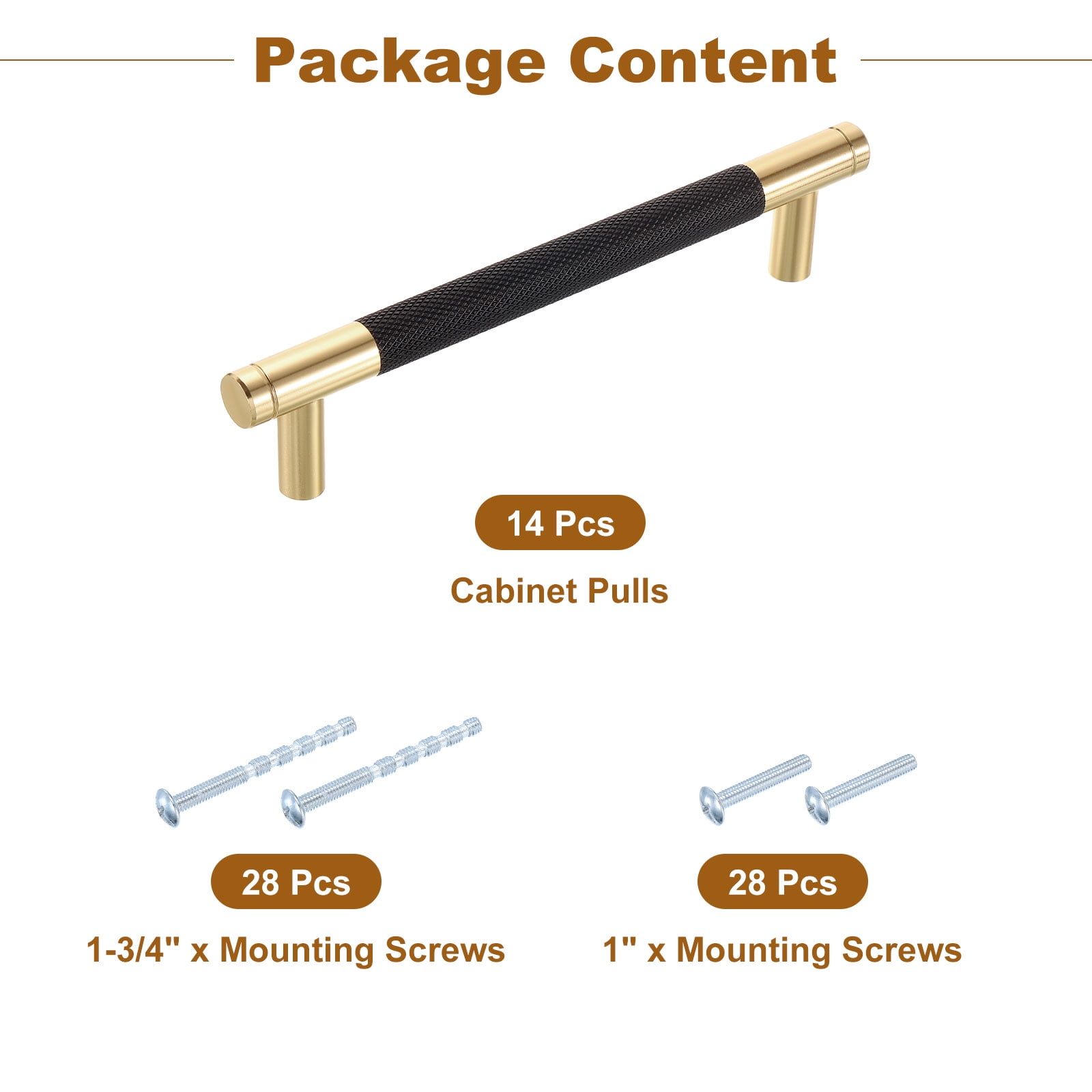 Cabinet Handles, 14Pcs 5" - Aluminum Alloy Knurled Pulls, Champagne Gold Cupboard Handles, Kitchen Hardware for Cabinets Wardrobe Drawer (Black)