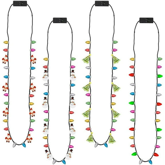 Christmas Necklace, 4Pcs Light Up Christmas Necklace, Glowing Bulb Christmas Tree Santa Candy Cane Necklaces, Colorful Christmas Party Favors, Ugly Xmas New Year Eve Party