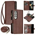 thumbnail image 1 of Compatible with Samsung Galaxy Z Fold 4 5G Wallet Case, [9 Card Slots] [Cash Pocket] [Zipper Pocket] Removable Adjustable Crossbody Strap+Wrist Strap Magnetic PU Leather Kickstand Phone Case, Brown, 1 of 8