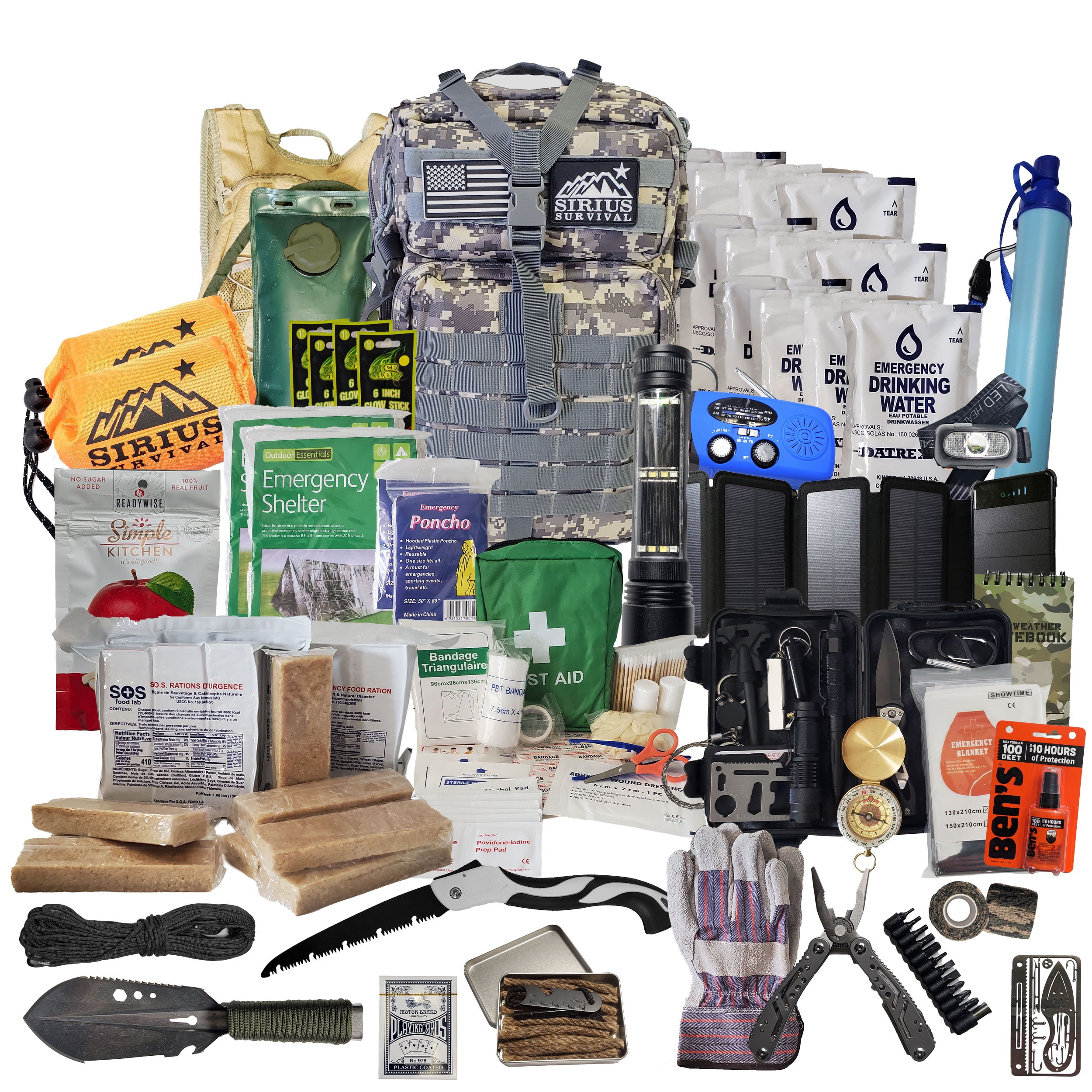 Sirius Survival Bug Out Bag - Premium Bugout Backpack Pre-Packed Survival Kit - Ultimate Bug Out Bag Backpack Survival Kit - Comprehensive Survival Bag - Go Bag Emergency Backpack - Digital Camo