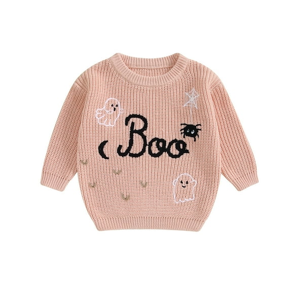 Elippeo Baby Girl Sweater 3 6 9 12 18 24 Months 3 Years Long Sleeve Crew Neck Letters Ghost Winter Warm Knit Pullover Sweater Halloween Clothes