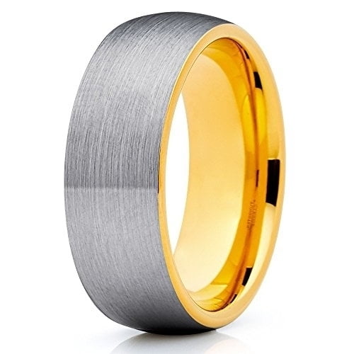 Gray Tungsten Ring Yellow Gold Tungsten Ring 8mm Brushed Tungsten Ring Dome Men and Women Comfort Fit