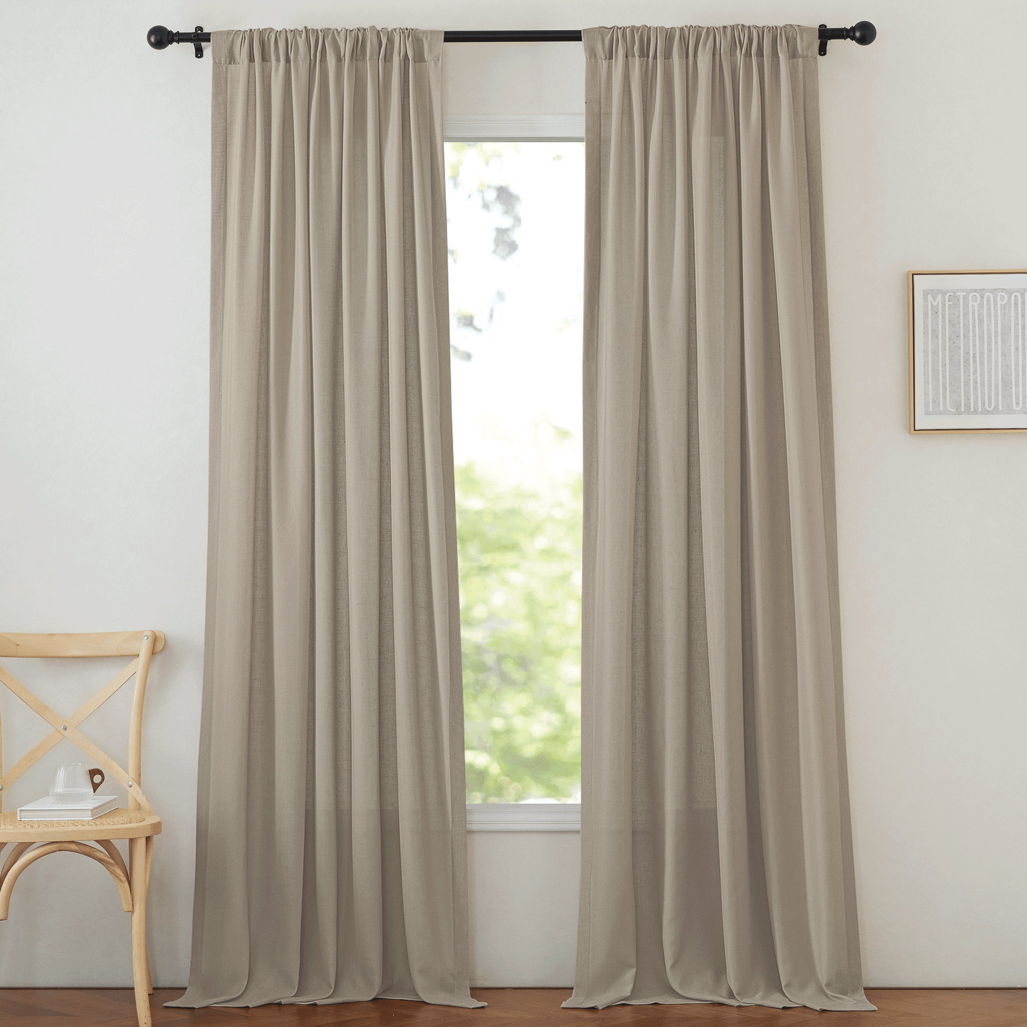 NICETOWN Flax Linen Curtains for Bedroom 84 inches Long, Thick Linen Curtains Hook Belt/Backtab/Rod Pocket Light Filtering Drapes, 50"x 84", Taupe, 2 Panels