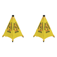 thumbnail image 1 of 2X Caution Wet Floor Sign, Slippery When Wet Pops Up Sign, Wall Mounted Foldable Bilingual Warning Alert Cone, 1 of 5
