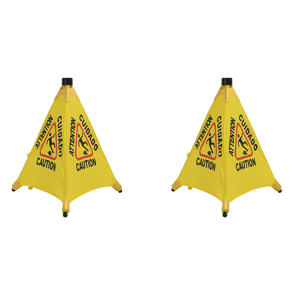 2X Caution Wet Floor Sign, Slippery When Wet Pops Up Sign, Wall Mounted Foldable Bilingual Warning Alert Cone