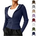 thumbnail image 2 of Women's Ribbed Knit Zip Up Cropped Hooded Sweatshirt,Women’s Lightweight Sweaters Jacket with Long Sleeve, Women's ,Size S-2XL, 2 of 5