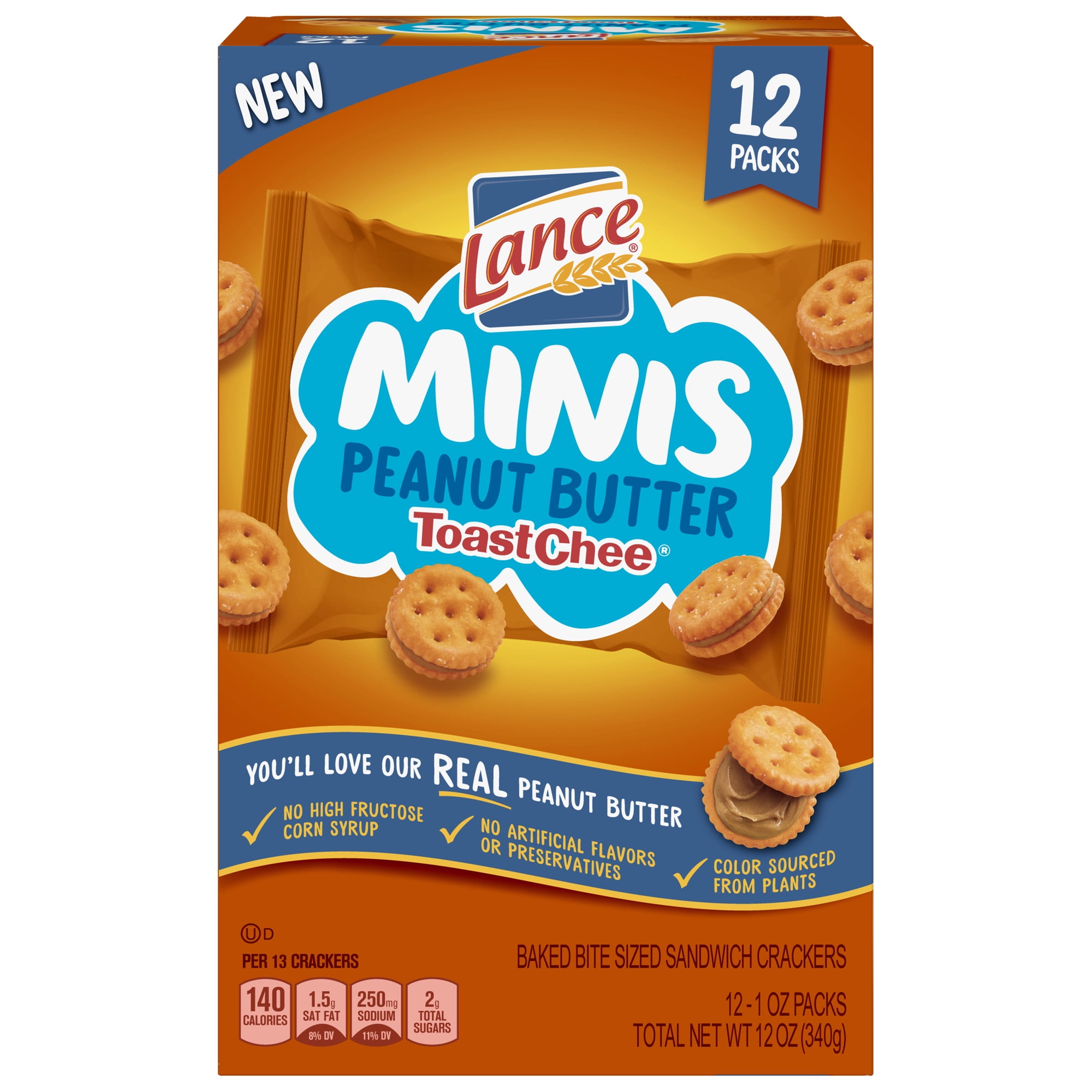 Lance Minis ToastChee Peanut Butter Sandwich Crackers, Multipack 12 Ct