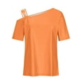 thumbnail image 4 of BSDJILFG Juniors Tops Off The Shoulder Y2K Cute Tee Short Sleeve Loose Summer Shirt Strappy Cold Shoulder Tops, 4 of 6