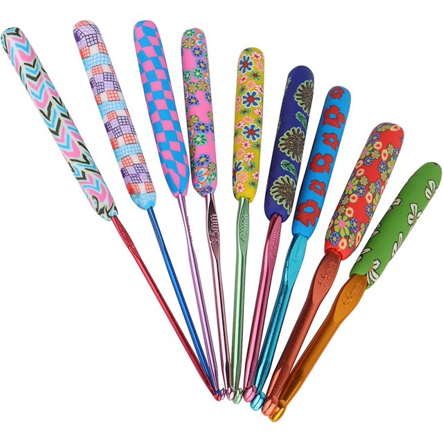 Juego de 9 ganchos de metal multicolor, mangos suaves, con agarres florales para manos artríticas, para principiantes, adultos, expertos y niños, 2,0-6,0 mm