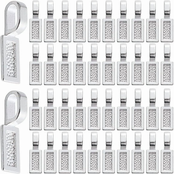 1 Box 100Pcs Glue on Jewelry Bails Flat Pad Pendant Bail Metal Alloy Silver Cabochon Connector Rectangle Blanks Bezel Trays Pad Dangle Charm