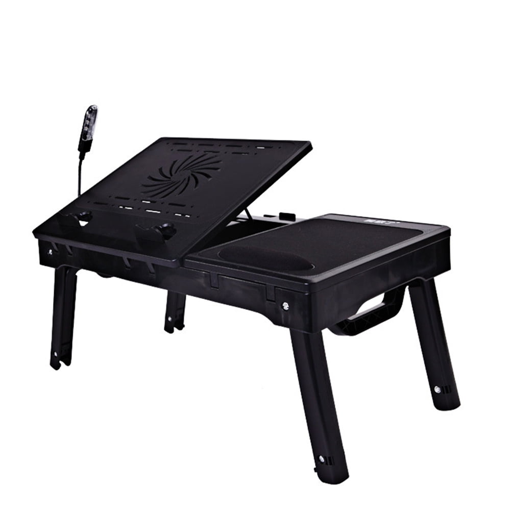 Foldable Laptop Table with Mouse Wrist Pad & Work Lights and Cooling
