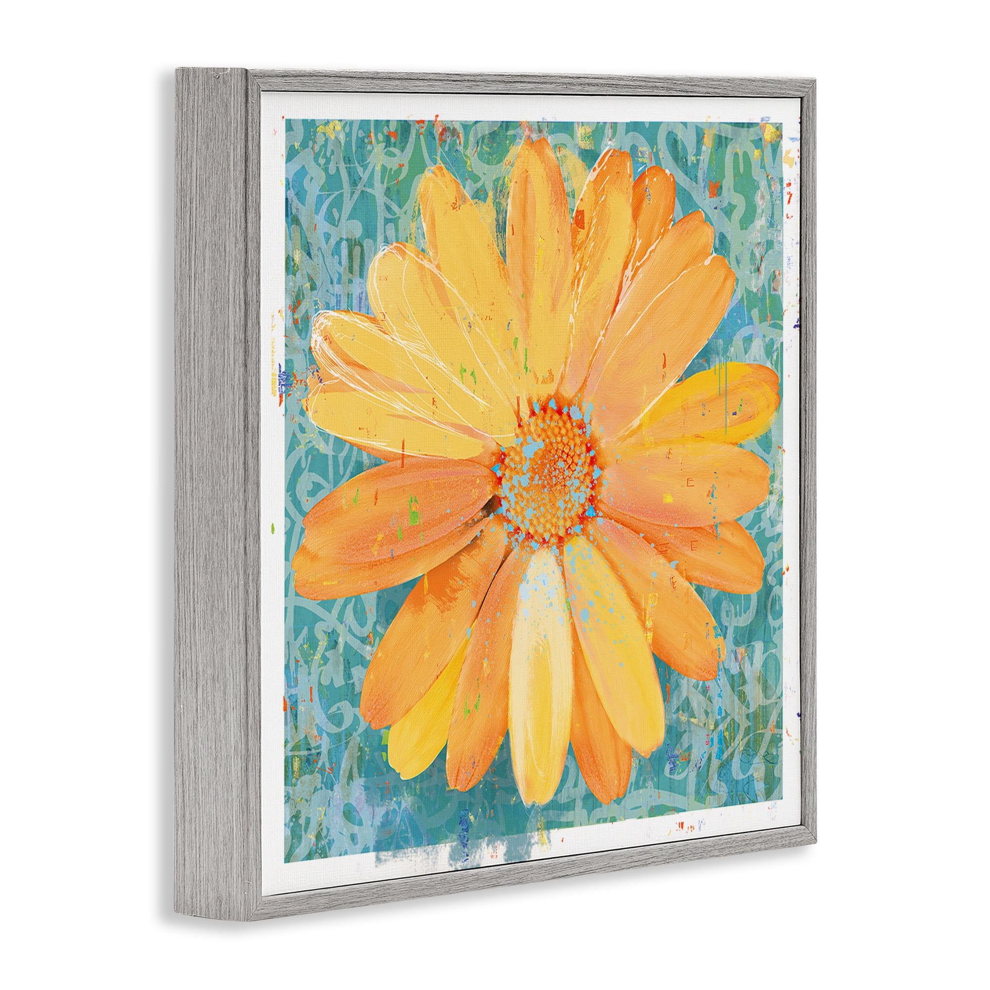 Stupell Industries Urban Daisy over Graffiti Gray Framed Giclee Art, design by Porter Hastings