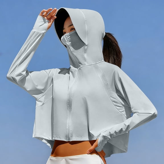 Drovellove Women's UPF 50 Sun Protection Jacket – Lightweight Hooded Shirt with Thumb Holes, Breathable Quick-Dry Outdoor Cover Up for Hiking, Beach Vacation, Kayaking, Cycling, and Travel