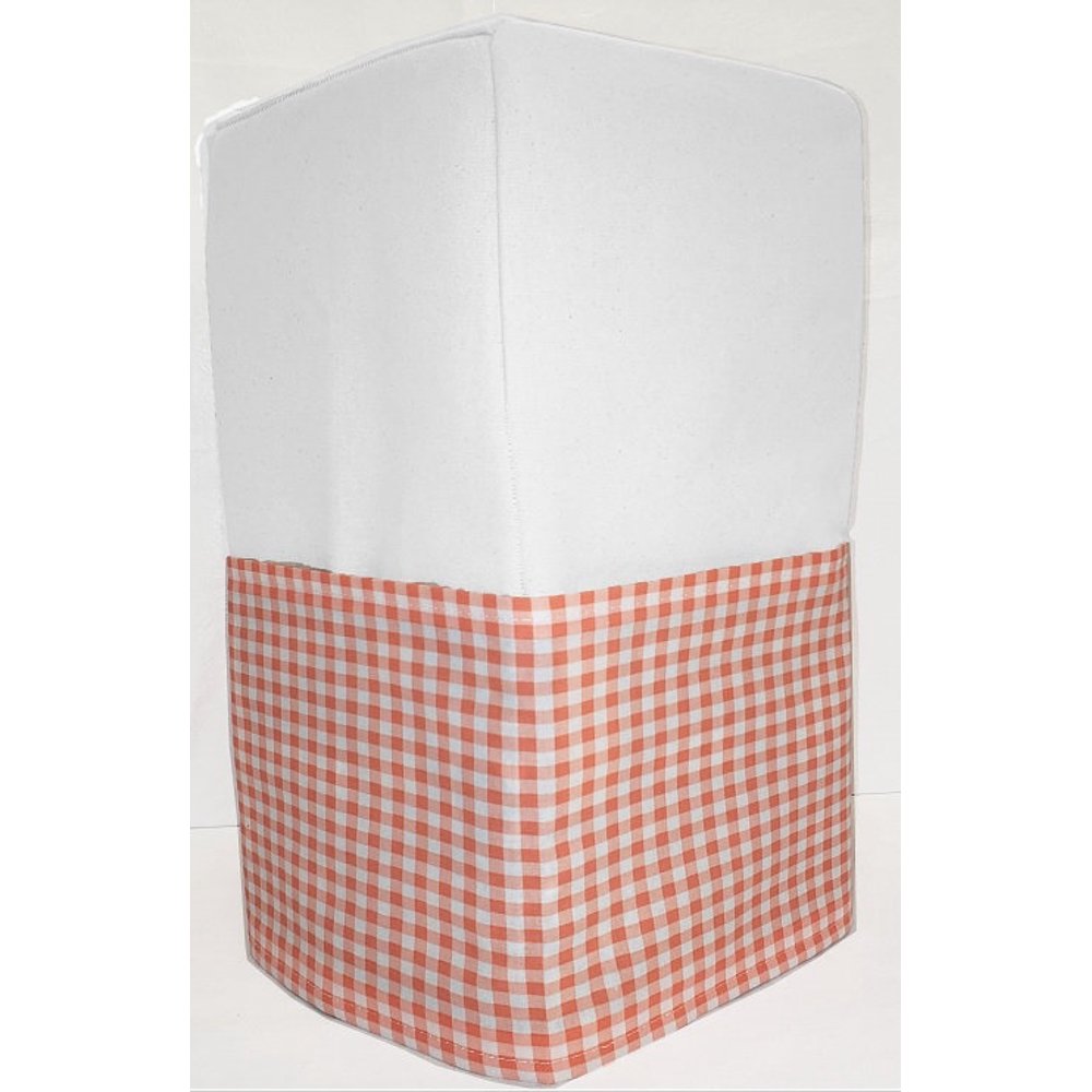Canvas Orange & White Checked Coffee Maker Cover (White)