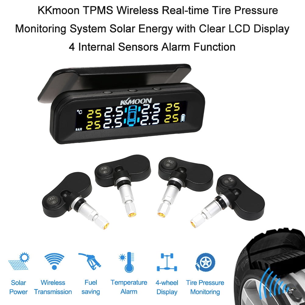 Solar Wireless LCD TPMS Car Tire Pressure Monitoring System w/4 Internal Sensors 