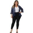 thumbnail image 3 of DARING DIVA Plus Size Open Front 3/4 Sleeve Sheer Lace Cardigan 3X Blue, 3 of 6