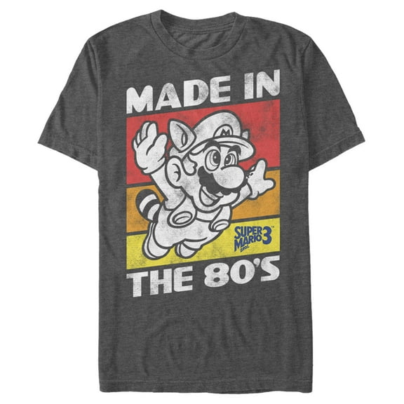 Men's Nintendo Raccoon Mario Made in the 80's Graphic Tee Charcoal Heather 3X Large