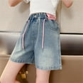 thumbnail image 2 of NAFUU Girls Jean Shorts Wide Leg Baggy Denim Shorts Elastic Waist Kids Trendy Summer Denim Short With Pocket 2-3 Years, 2 of 3