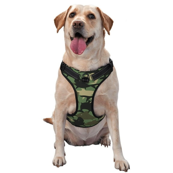 Lsque Camouflage Shark Dog Harness, No-Pull Pet Harness with 2 Leash Clips, Adjustable Soft Padded Dog Vest with Easy Control Handle for Large Dogs-Small
