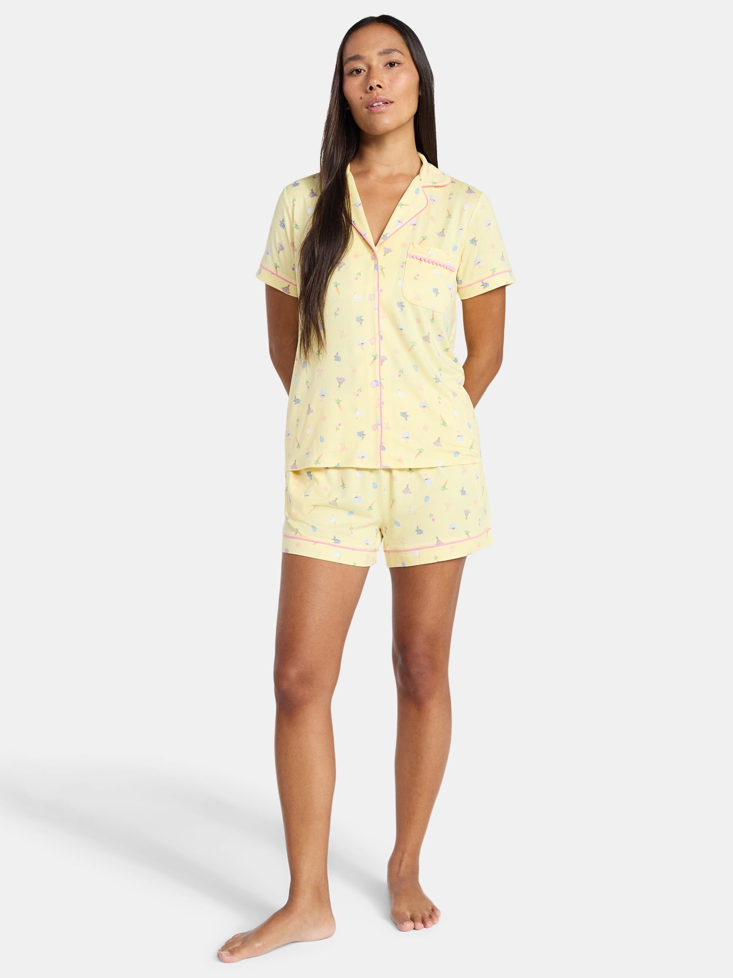 Easter Women's and Women's Plus Notch Collar Top and Shorts Pajama Set from Way to Celebrate, 2-Piece, Sizes XS-3X